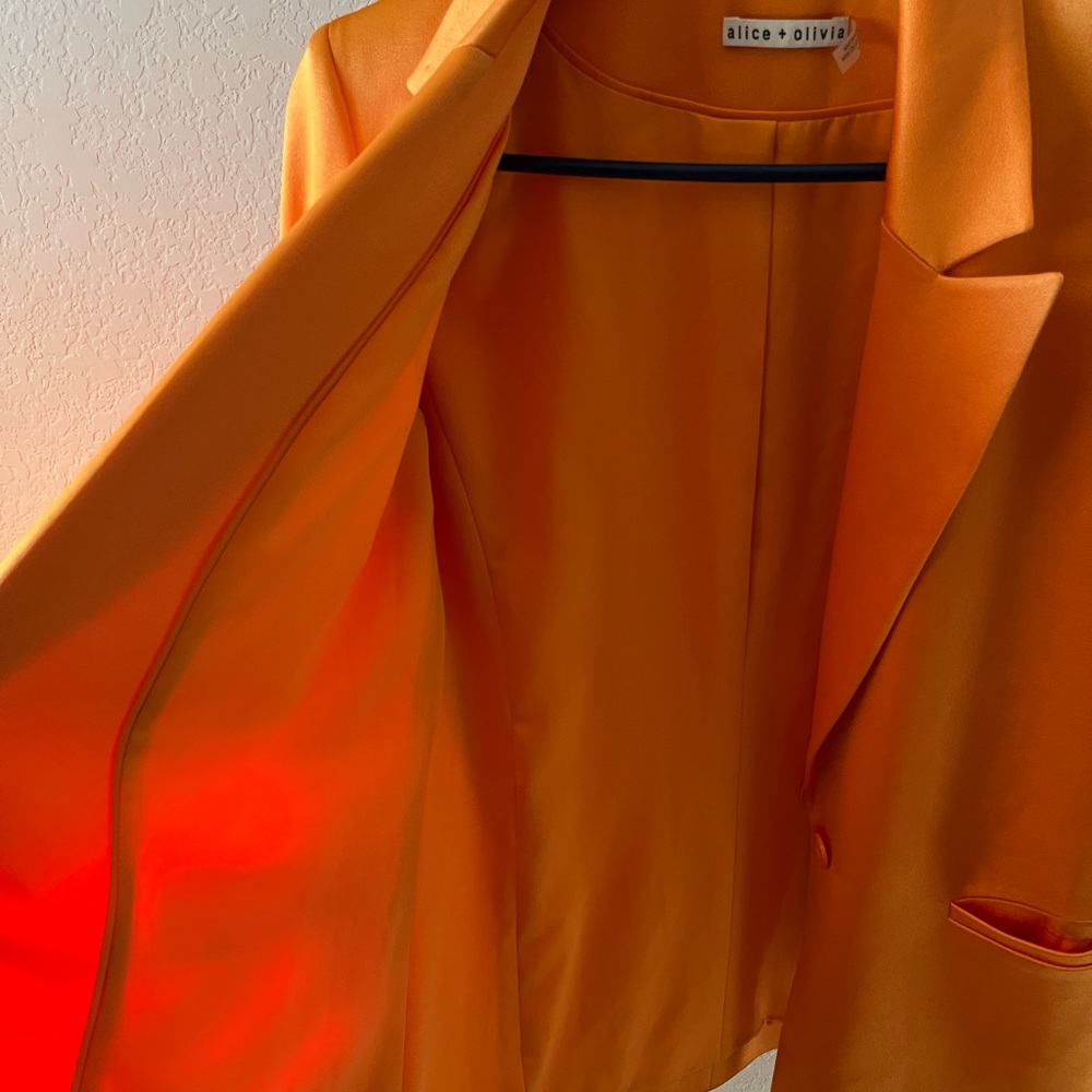 Alice + Olivia Women’s Orange Denny Notch Collar Boyfriend Blazer Silk Size 4 - Picture 9 of 17